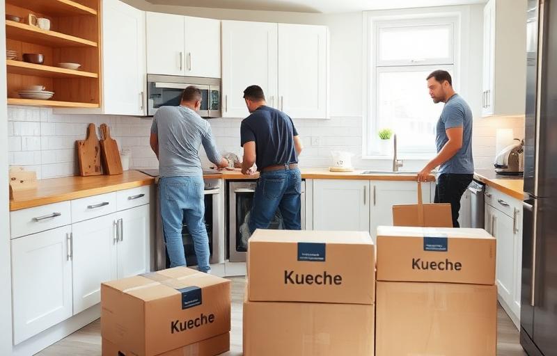 Küche umziehen – Umzugshelfer bauen Einbauküche ab und verpacken Küchengeräte
